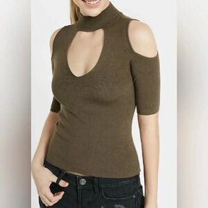 Express Women’s Ribbed Cold Shoulder Cut-Out Mock Neck Sweater SZ L